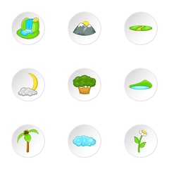 Flora icons set, cartoon style