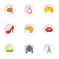 Fototapeta premium France icons set, cartoon style