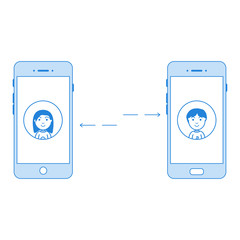 Characters with smiling happy faces calling each other. Linear design. Vector illustration. EPS10