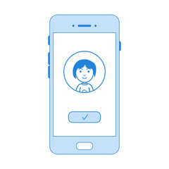 Friend girl or boy, man or woman call by phone. Linear flat style. Vector illustration.