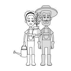 gardeners couple with equipment over white background. vector illustration