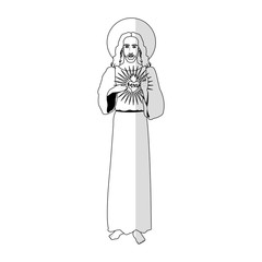 jesus christ man with sacred heart icon over white background. vector illustration