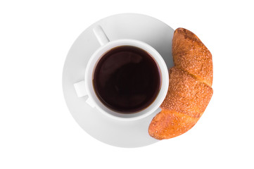 Coffee and croissant on a white background