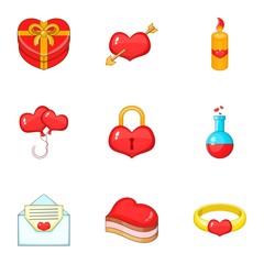 Valentine Day icons set, cartoon style