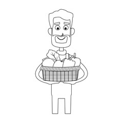 happy male farmer holding basket icon image vector illustration design 