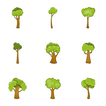 Abstract tree icons set, cartoon style