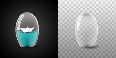 Glass dome, boat and water vector in black background,  Glass dome vector illustration isolated and transparent © NaJaa99