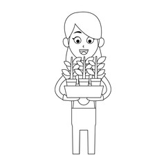 happy female farmer holding plant icon image vector illustration design 