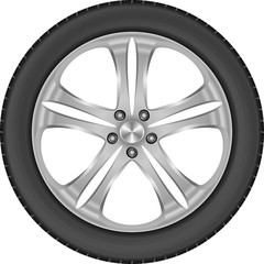 isolated car wheel with aluminum rim and tire
