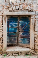 Old door wit original new blue painting / Croatia / Bale