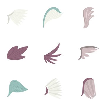 Bird wings icons set, cartoon style