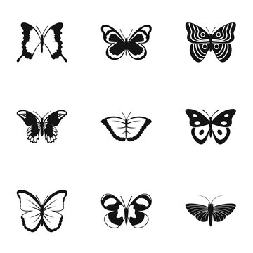 Butterfly icons set, simple style