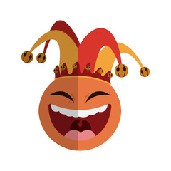 laughing face with jester hat over white background. april fools day concept. colorful design. vector illustration