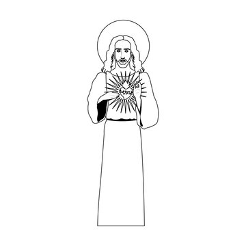 jesus christ holding sacred heart christian icon image vector illustration design 