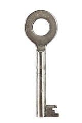 Old metallic key isolated on white background