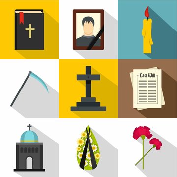 Death of person icons set, flat style
