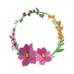 decorative wreath of beautiful flowers icon over white background. colorful design. vector illustration
