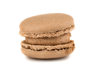 Single brown french macaroon cookie