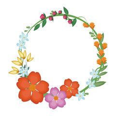 decorative wreath of beautiful flowers icon over white background. colorful design. vector illustration