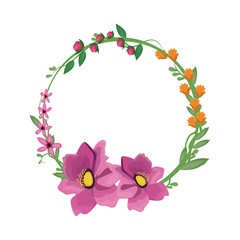 decorative wreath of beautiful flowers icon over white background. colorful design. vector illustration