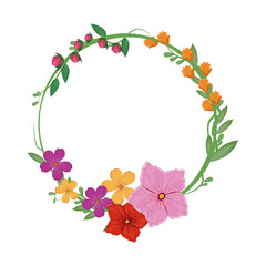 decorative wreath of beautiful flowers icon over white background. colorful design. vector illustration