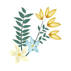 Fototapeta na wymiar beautiful flowers and leaves icon over white background. colorful design. vector illustration
