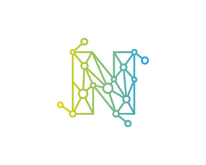 Letter N Connected Circle Network Icon Logo Design Element