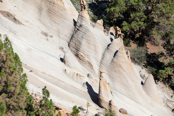 White sand cliffs is a picturesque mountains of Lunar landscape (Paisaje Lunar). Vilaflor village, Tenerife, Canary