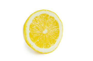 Slice of fresh lemon isolated on white background