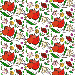 Colorful flowers pattern with big roses and leaves