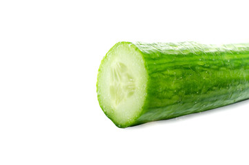Cucumber and slices isolated over white background.