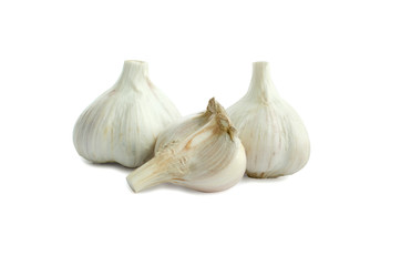 Group bulb Head of garlic isolated on white background with shadow