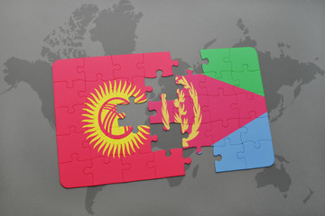 puzzle with the national flag of kyrgyzstan and eritrea on a world map