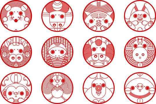 Chinese zodiac set，red