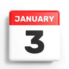 January 3. Calendar on white background.