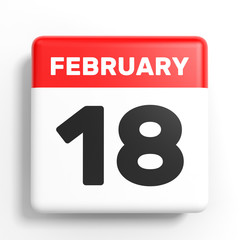 February 18. Calendar on white background.