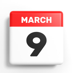 March 9. Calendar on white background.