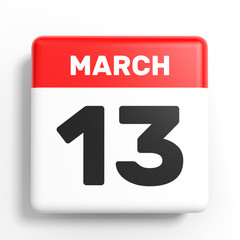 March 13. Calendar on white background.