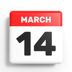 March 14. Calendar on white background.