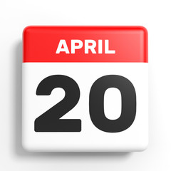 April 20. Calendar on white background.