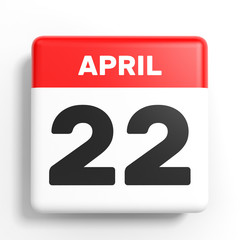 April 22. Calendar on white background.