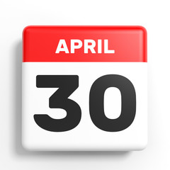 April 30. Calendar on white background.