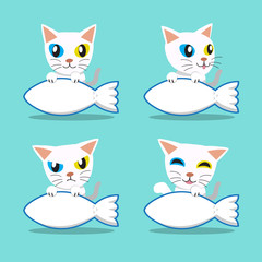 Cartoon character Odd-eyed cat with big fish sign