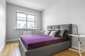 Grey bedroom with double bed