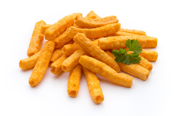 Potato fry on white isolated background.