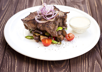 Tender and juicy veal steak medium