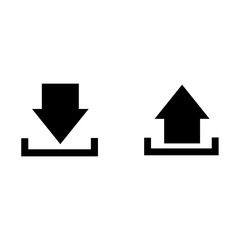 Download now icon. Upload from cloud symbols. Receive data from a remote storage signs. Flat icons on white. Vector