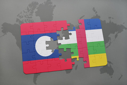 puzzle with the national flag of laos and central african republic on a world map