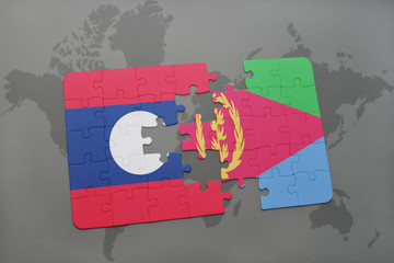 puzzle with the national flag of laos and eritrea on a world map