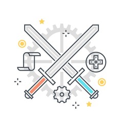 Fototapeta premium Color line, crossing swords concept illustration, icon